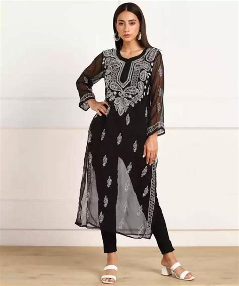 black chikan|Black Chikankari Kurta